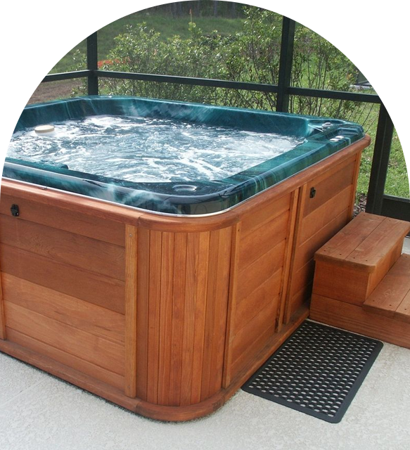 A refurbished spa on a screened porch